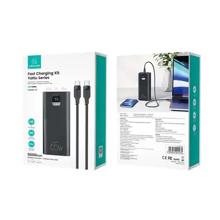 USAMS-AT 65W Yattu Series Fast Charging Kit 30000mAh Power Bank with PD 100W Type-C to Type-C Cable